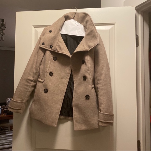H&M Jackets & Blazers - H&M Beige Funnel Neck Coat Peacoat